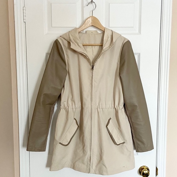 🧥 NOISY MAY UTILITY RAIN COAT W/ LEATHER SLEEVES - Picture 1 of 10